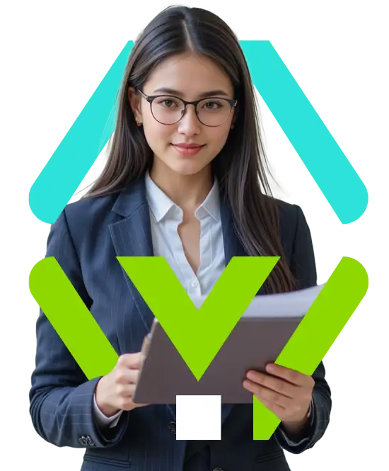 Consultora de Majema pensativa con tableta en las manos